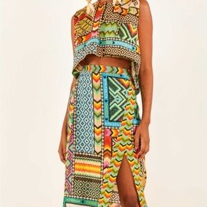FARM Rio Banana Scarves Midi Skirt (M) and Top (S)